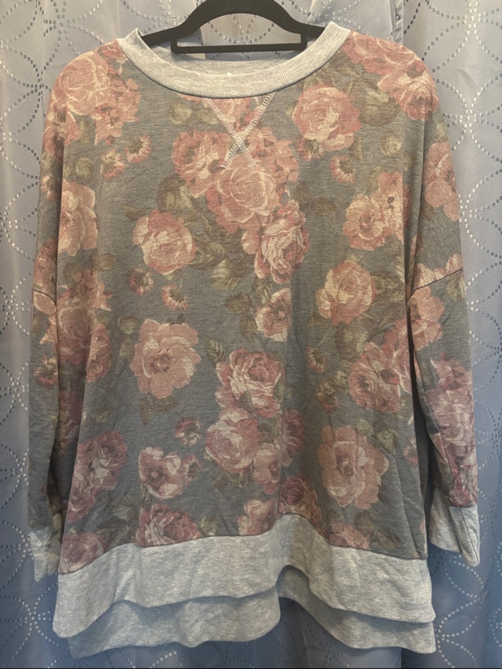 Honeyme Gray Sweatshirt with Blush Floral Print